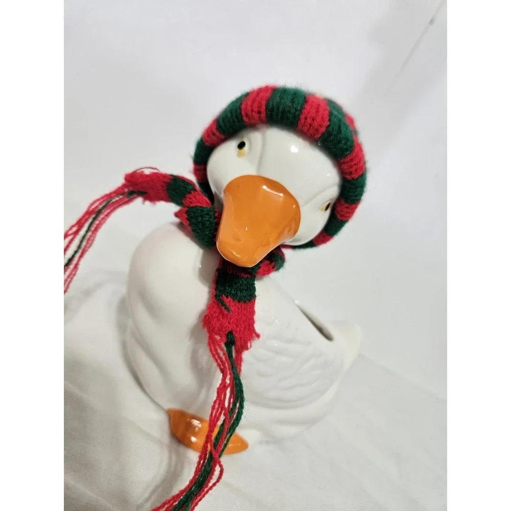 Vintage Ceramic Goose Planter Christmas Outfit Succullent Size Little Feet Wear